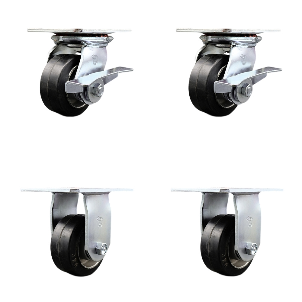 SCC-35S420-RAR-SLB-2-R-2 Heavy Duty Large Top Plate Rubber on Aluminum Swivel Caster with 4 x 2 in. Black Wheels - 1600 lbs Total Capacity - Set of 4