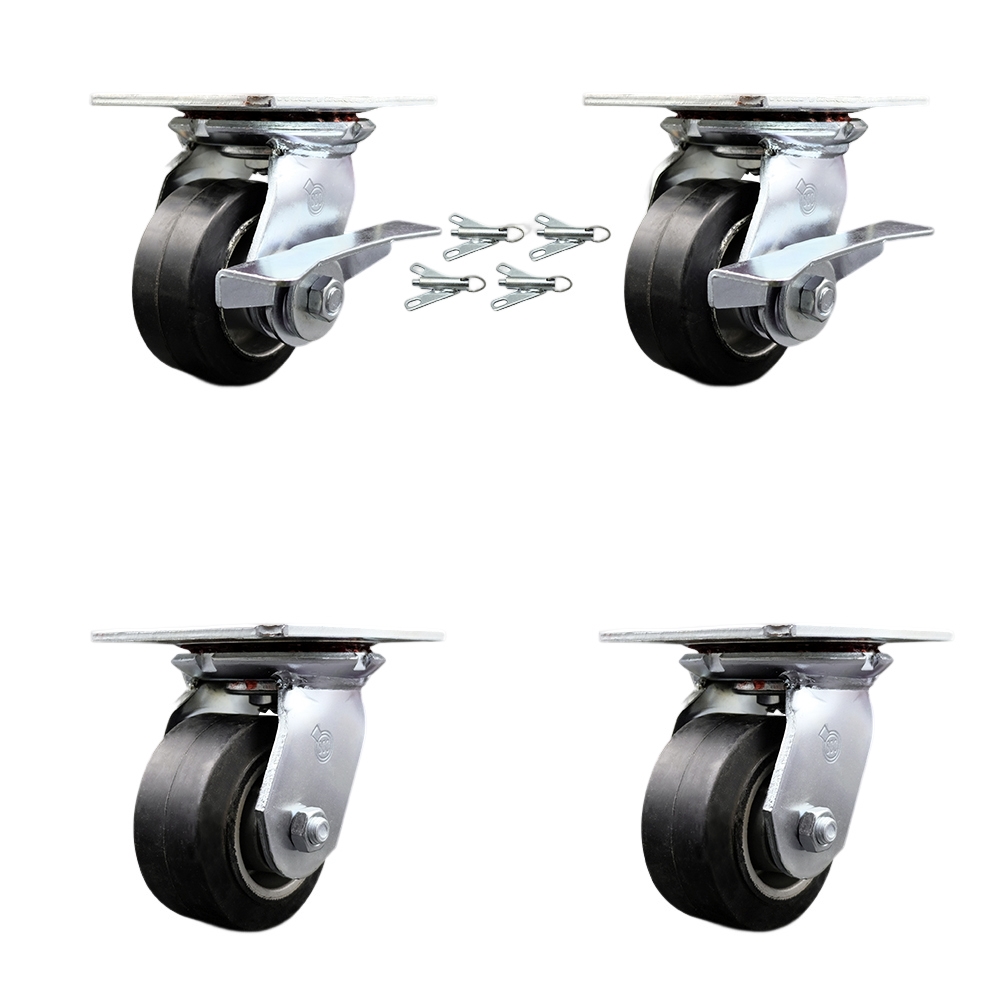 SCC-35S420-RAR-SLB-BSL-2-BSL-2 Heavy Duty Large Top Plate Rubber on Aluminum Swivel Caster with 4 x 2 in. Black Wheel - 1600 lbs Capacity - Set of 4