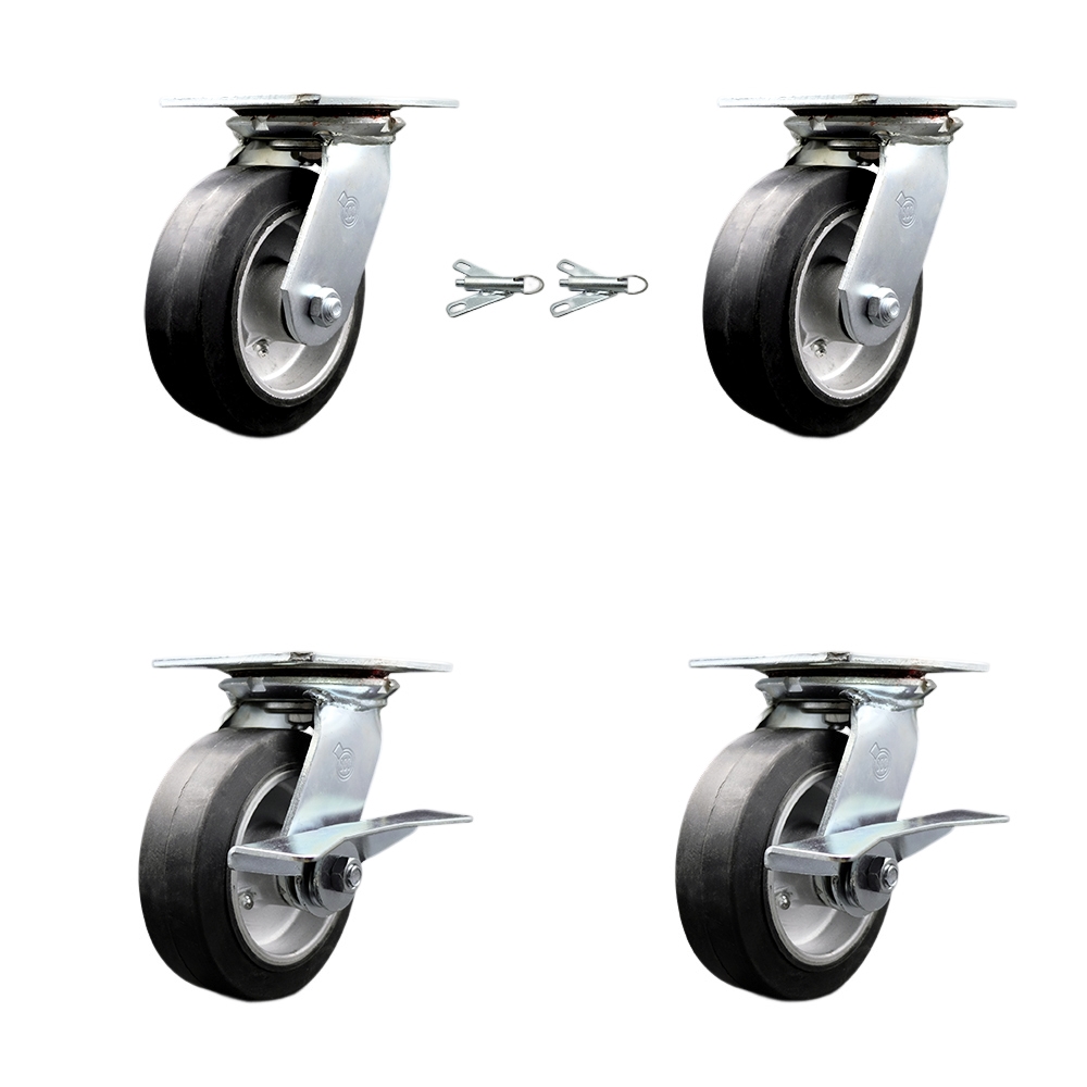 Heavy Duty Large Top Plate Rubber on Aluminum Swivel Caster with 6 x 2 in. Black Wheels - 2200 lbs Total Capacity - Set of 4