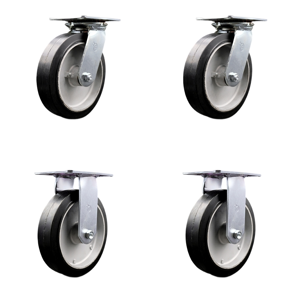 SCC-35S820-RAR-2-R-2 Heavy Duty Large Top Plate Rubber on Aluminum Swivel Caster with 8 x 2 in. Black Wheels - 2400 lbs Total Capacity - Set of 4
