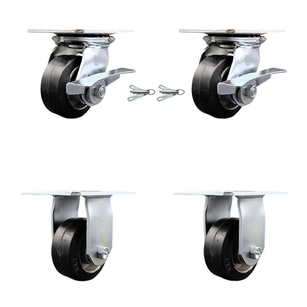 SCC-35S420-RAR-SLB-BSL-2-R-2 Heavy Duty Large Top Plate Rubber on Aluminum Swivel Caster with 4 x 2 in. Black Wheels - 1600 lbs Capacity - Set of 4