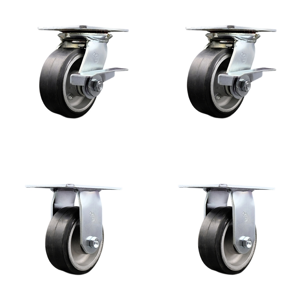 SCC-35S520-RAR-SLB-2-R-2 Heavy Duty Large Top Plate Rubber on Aluminum Swivel Caster with 5 x 2 in. Black Wheels - 2000 lbs Total Capacity - Set of 4