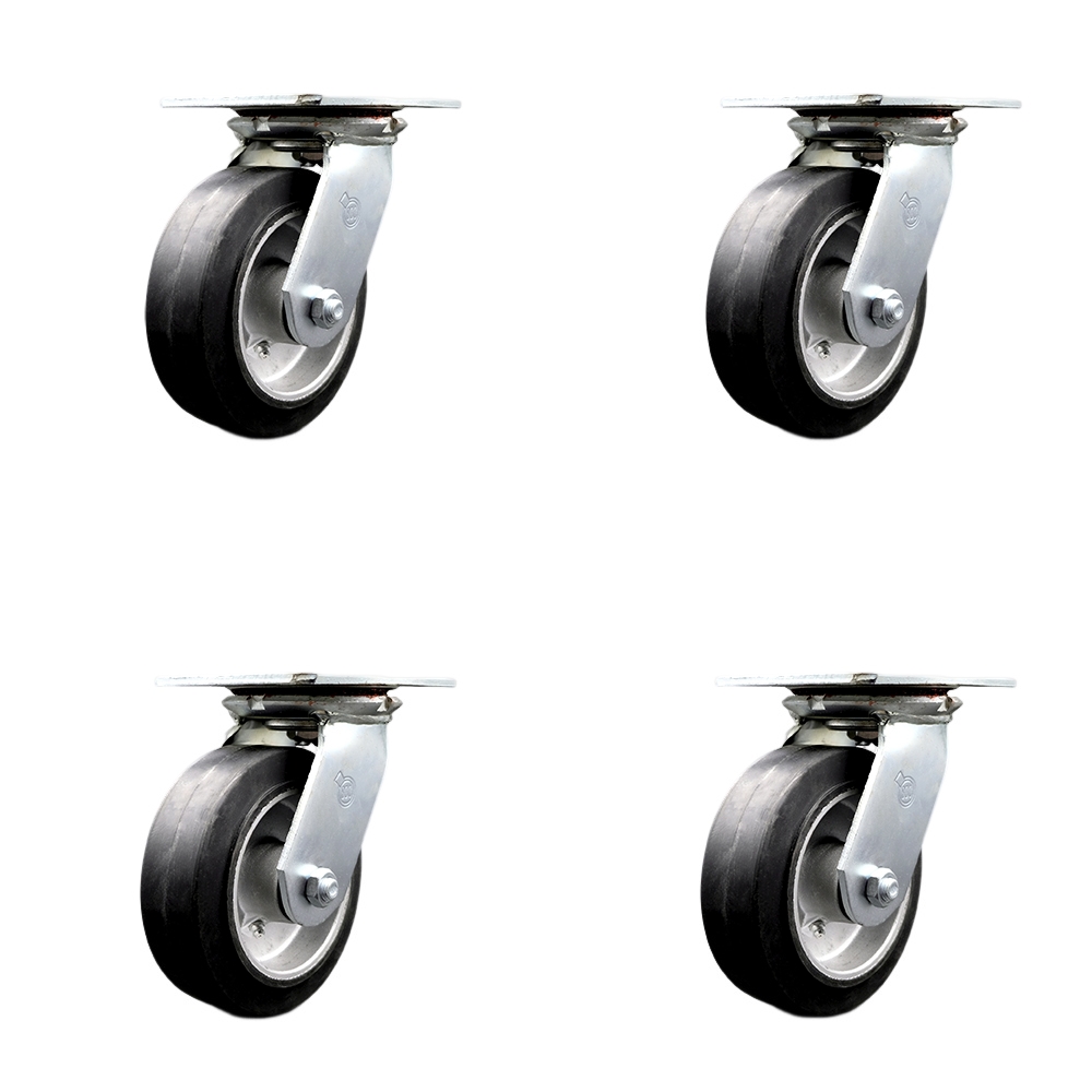 SCC-35S620-RAR-4 Heavy Duty Large Top Plate Rubber on Aluminum Swivel Caster with 6 x 2 in. Black Wheels - 2200 lbs Total Capacity - Set of 4