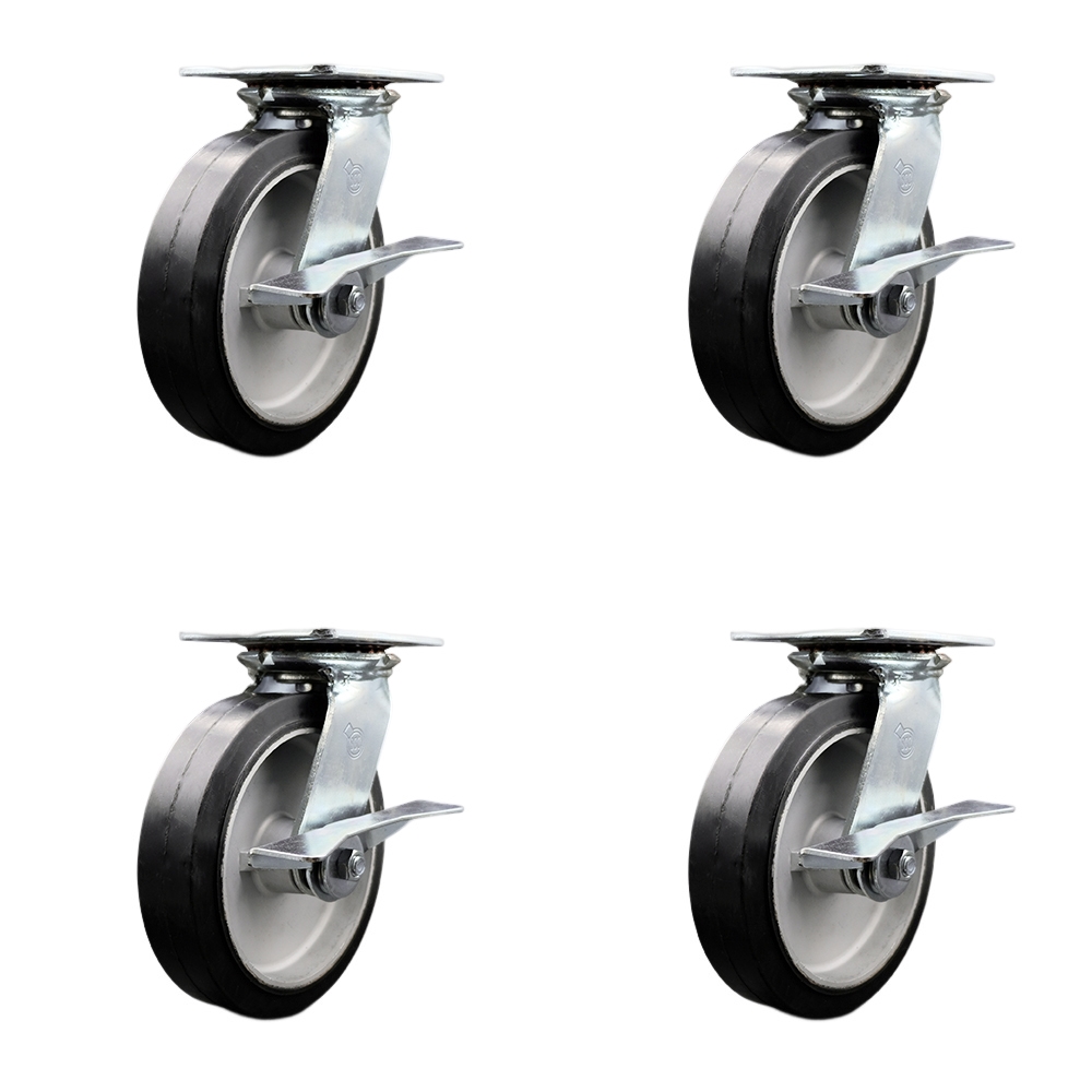 SCC-35S820-RAR-SLB-4 Heavy Duty Large Top Plate Rubber on Aluminum Swivel Caster with 8 x 2 in. Black Wheels - 2400 lbs Total Capacity - Set of 4