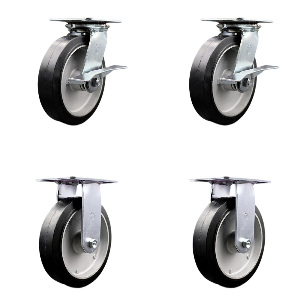 SCC-35S820-RAR-SLB-2-R-2 Heavy Duty Large Top Plate Rubber on Aluminum Swivel Caster with 8 x 2 in. Black Wheels - 2400 lbs Total Capacity - Set of 4