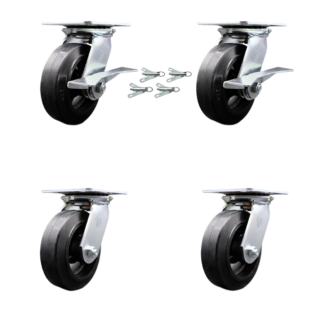 SCC-35S620-RSR-SLB-BSL-2-BSL-2 Heavy Duty Large Top Plate Rubber on Cast Iron Swivel Caster with 6 x 2 in. Black Wheel - 1800 lbs Capacity - Set of 4