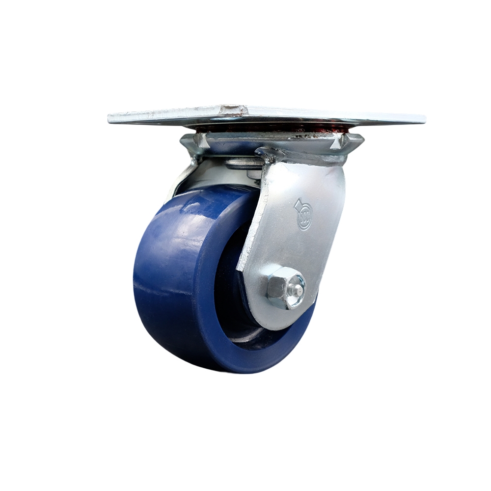 SCC-35S420-SPUR Heavy Duty Large Top Plate Solid Polyurethane Swivel Caster with 4 x 2 in. Blue Wheel - 700 lbs Capacity per Caster