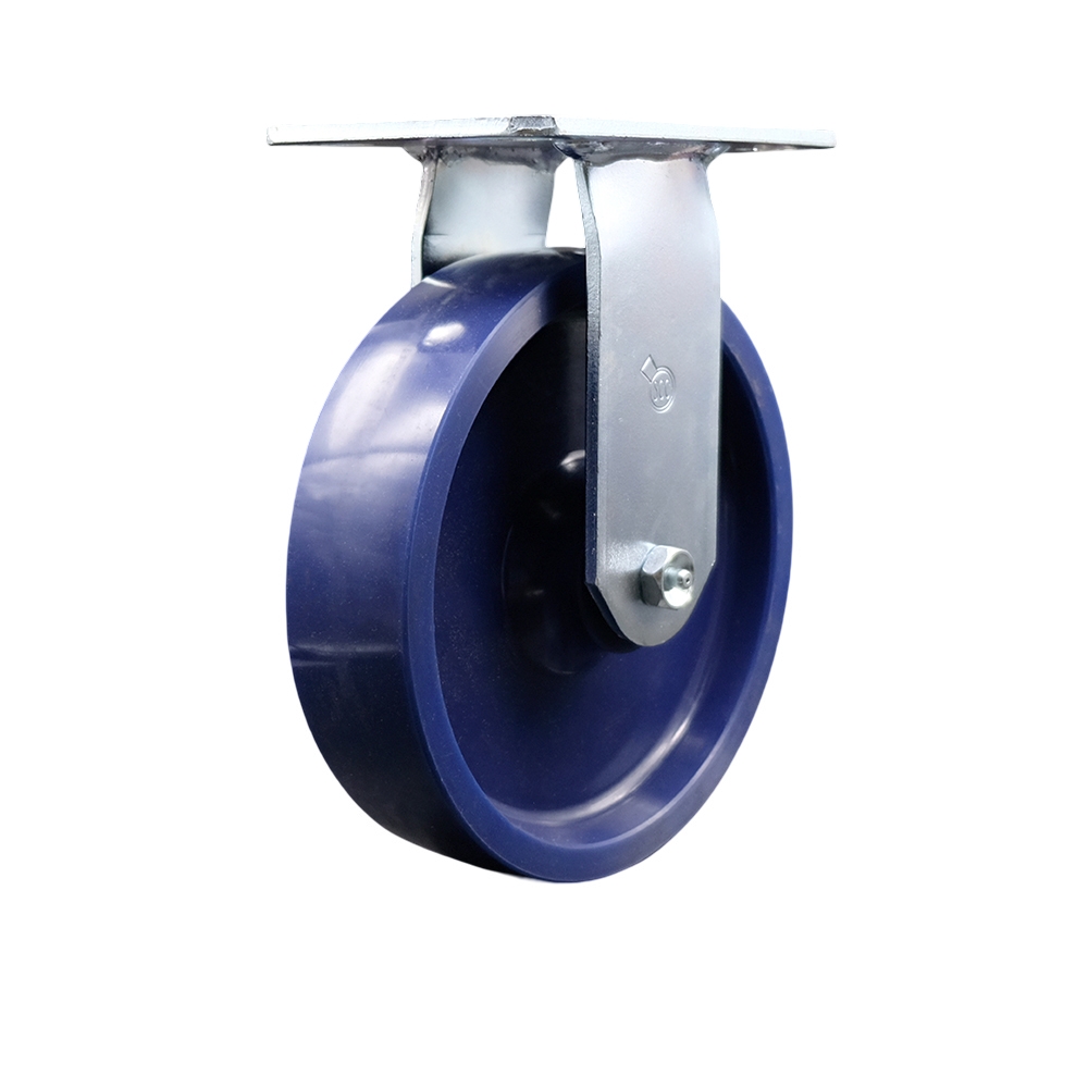 SCC-35R820-SPUR Heavy Duty Large Top Plate Solid Polyurethane Swivel Caster with 8 x 2 in. Blue Wheel - 1200 lbs Capacity per Caster