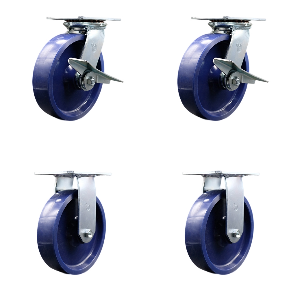 SCC-35S820-SPUR-SLB-2-R-2 Heavy Duty Large Top Plate Solid Polyurethane Swivel Caster with 8 x 2 in. Blue Wheels - 4800 lbs Total Capacity - Set of 4