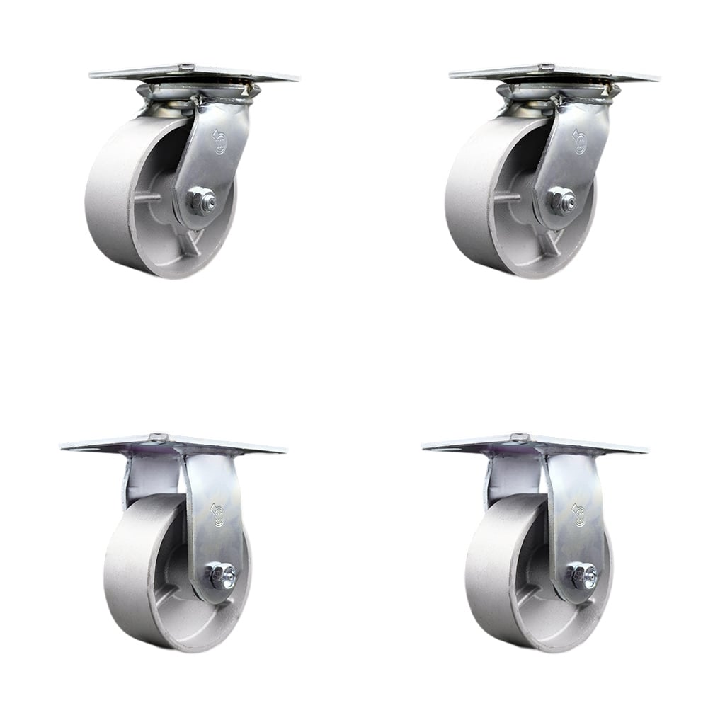 SCC-35S520-SSR-2-R-2 Heavy Duty Large Top Plate Semi Steel Cast Iron Swivel Caster with 5 x 2 in. Silver Wheels - 4000 lbs Total Capacity - Set of 4