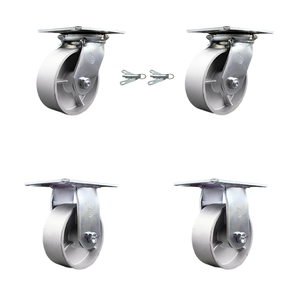 Heavy Duty Large Top Plate Semi Steel Cast Iron Swivel Caster with 5 x 2 in. Silver Wheels - 4000 lbs Total Capacity - Set of 4