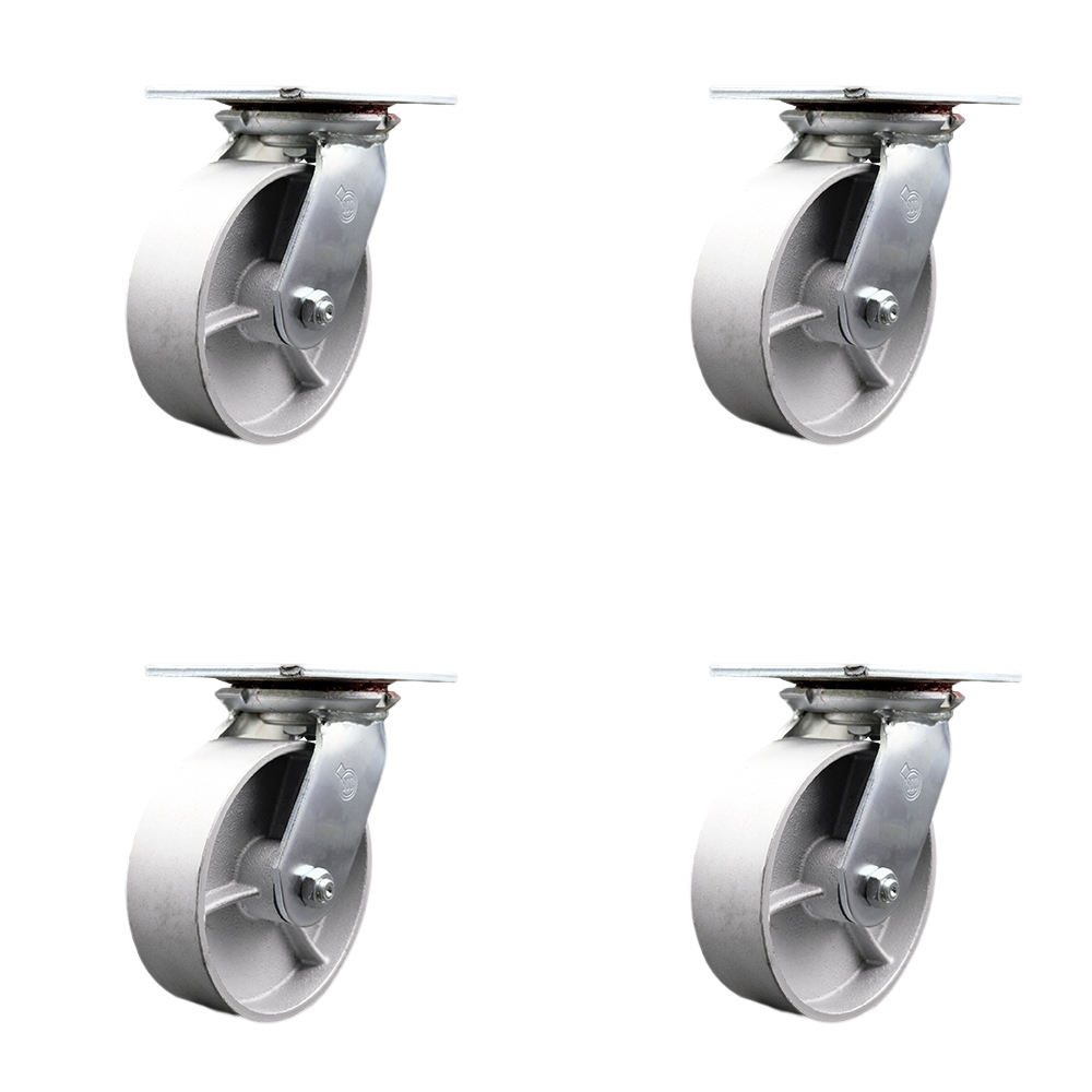 SCC-35S620-SSR-4 Heavy Duty Large Top Plate Semi Steel Cast Iron Swivel Caster with 6 x 2 in. Silver Wheels - 4800 lbs Total Capacity - Set of 4