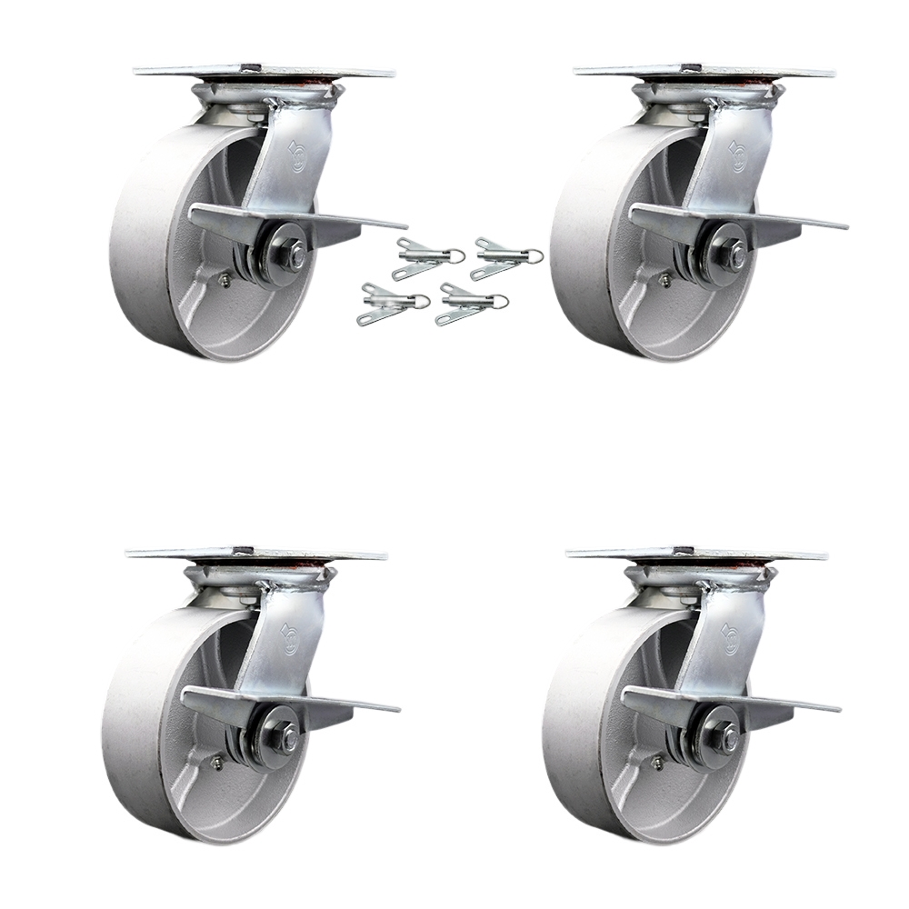 SCC-35S620-SSR-SLB-BSL-4 Heavy Duty Large Top Plate Semi Steel Cast Iron Swivel Caster with 6 x 2 in. Silver Wheels - 4800 lbs Capacity - Set of 4