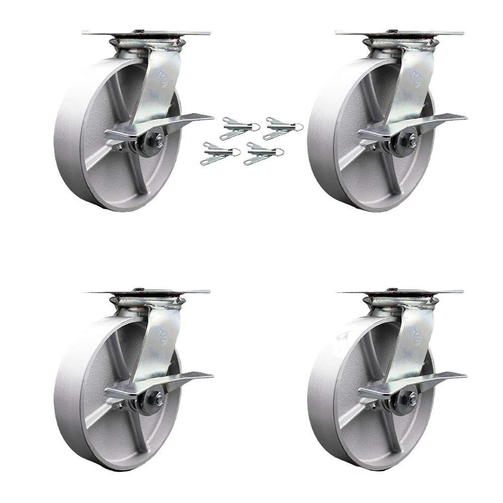 SCC-35S820-SSR-SLB-BSL-4 Heavy Duty Large Top Plate Semi Steel Cast Iron Swivel Caster with 8 x 2 in. Silver Wheels - 5000 lbs Capacity - Set of 4