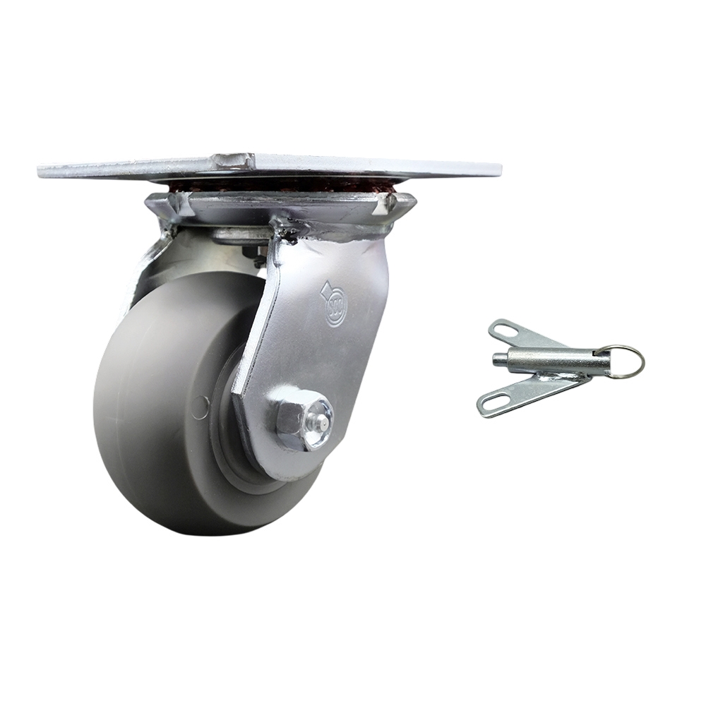 Heavy Duty Large Top Plate Thermo Rubber Donut Tread Swivel Caster with 4 x 2 in. Gray Wheel & Bolt on Swivel Lock - 300 lbs Capacity per Caster