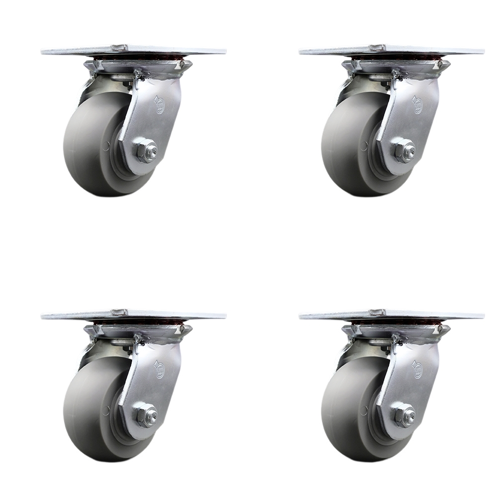 Heavy Duty Large Top Plate Thermo Rubber Donut Tread Swivel Caster with 4 x 2 in. Gray Wheels - 1200 lbs Total Capacity - Set of 4