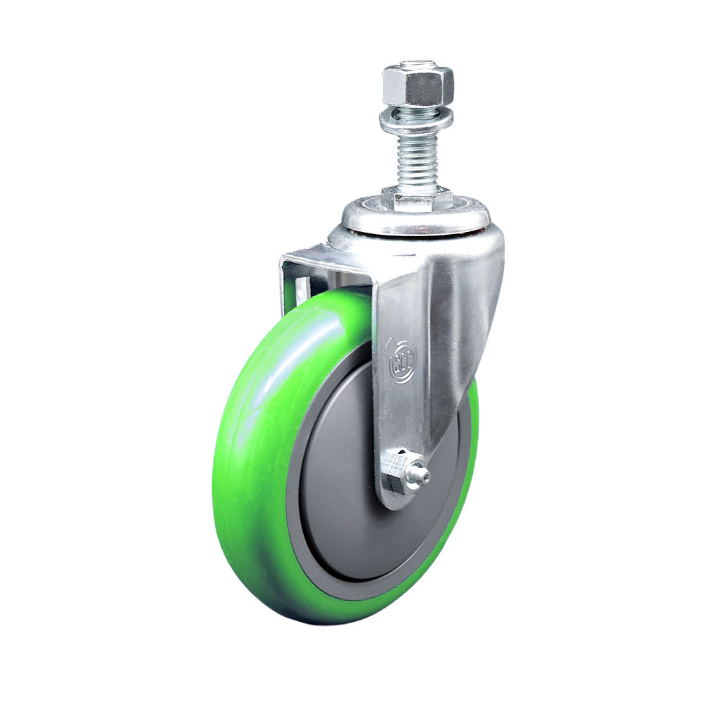 SCC-TS20S514-PPUB-GRN-M1215 Polyurethane Swivel Threaded Stem Caster with 5 x 1.25 in. Green Wheel & 12 mm Stem