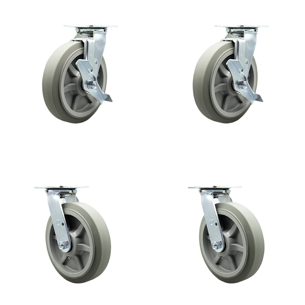 SCC-SS30S820-TPRBF-TLB-BSL-2-BSL-2 Stainless Steel Heavy Duty Swivel Caster with 8 in. Poly Wheel & Ball Bearing - Set of 4