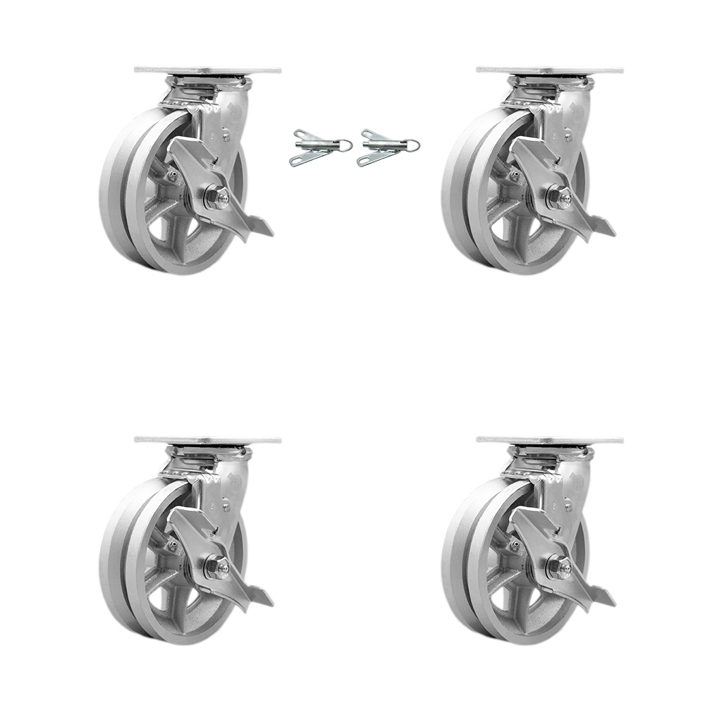 SCC-30CS620-VGB-TLB-BSL-2-TLB-2 Heavy Duty Swivel Caster with 6 in. V Groove Semi Steel Cast Iron Wheels & Ball Bearings - Set of 4