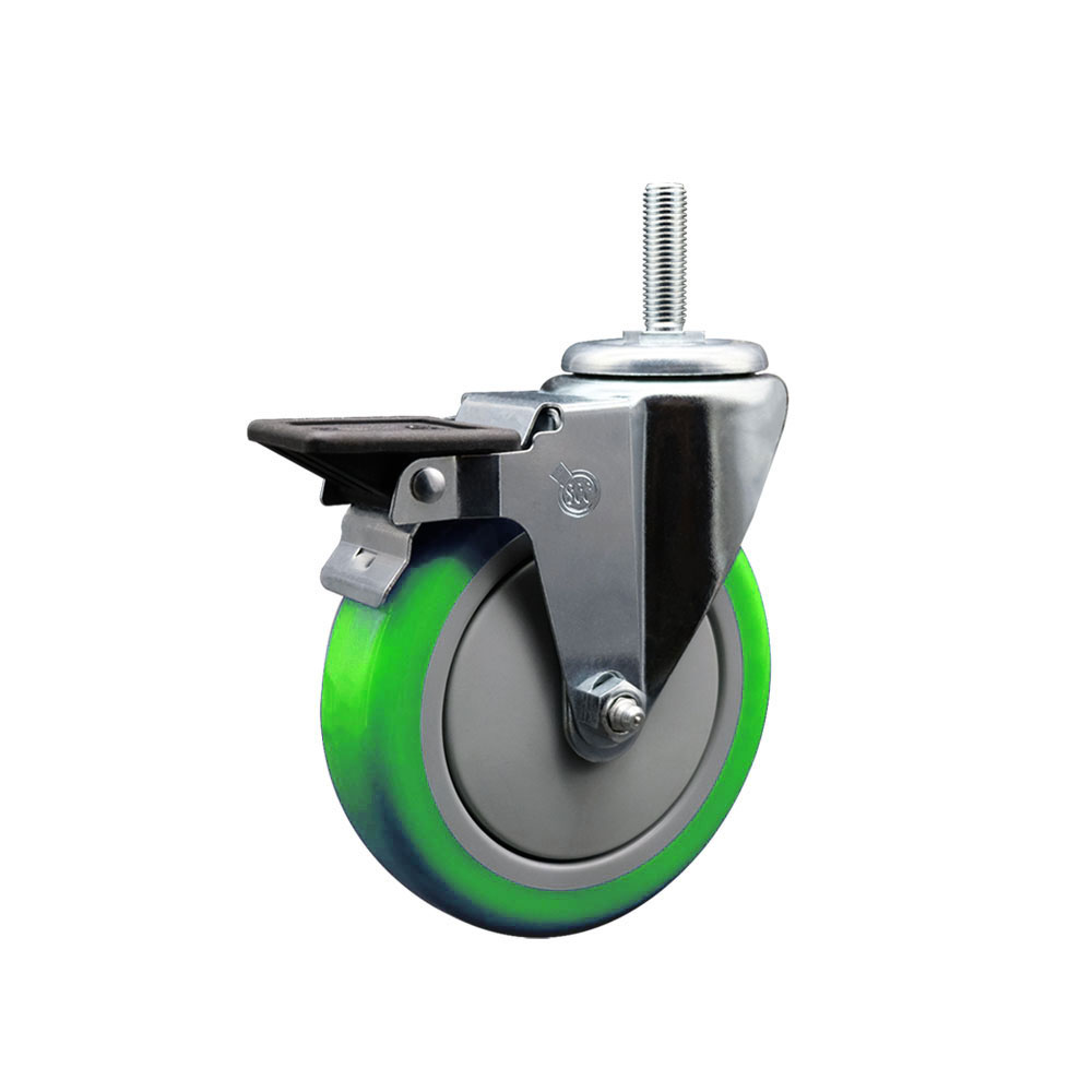 SCC-TS20S514-PPUB-GRN-PLB-34212 Polyurethane Swivel Threaded Stem Caster with 5 x 1.25 in. Green Wheel & 0.75 in. Stem & Posi Locking Brake
