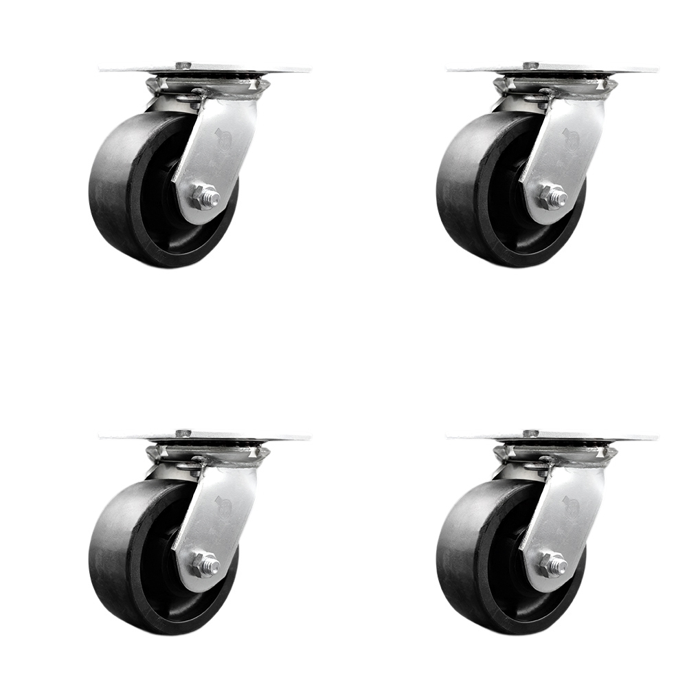 SCC-35S520-GFNR-4 Heavy Duty Large Top Plate Glass Filled Nylon Swivel Caster with 5 x 2 in. Black Wheels - 6000 lbs Total Capacity - Set of 4