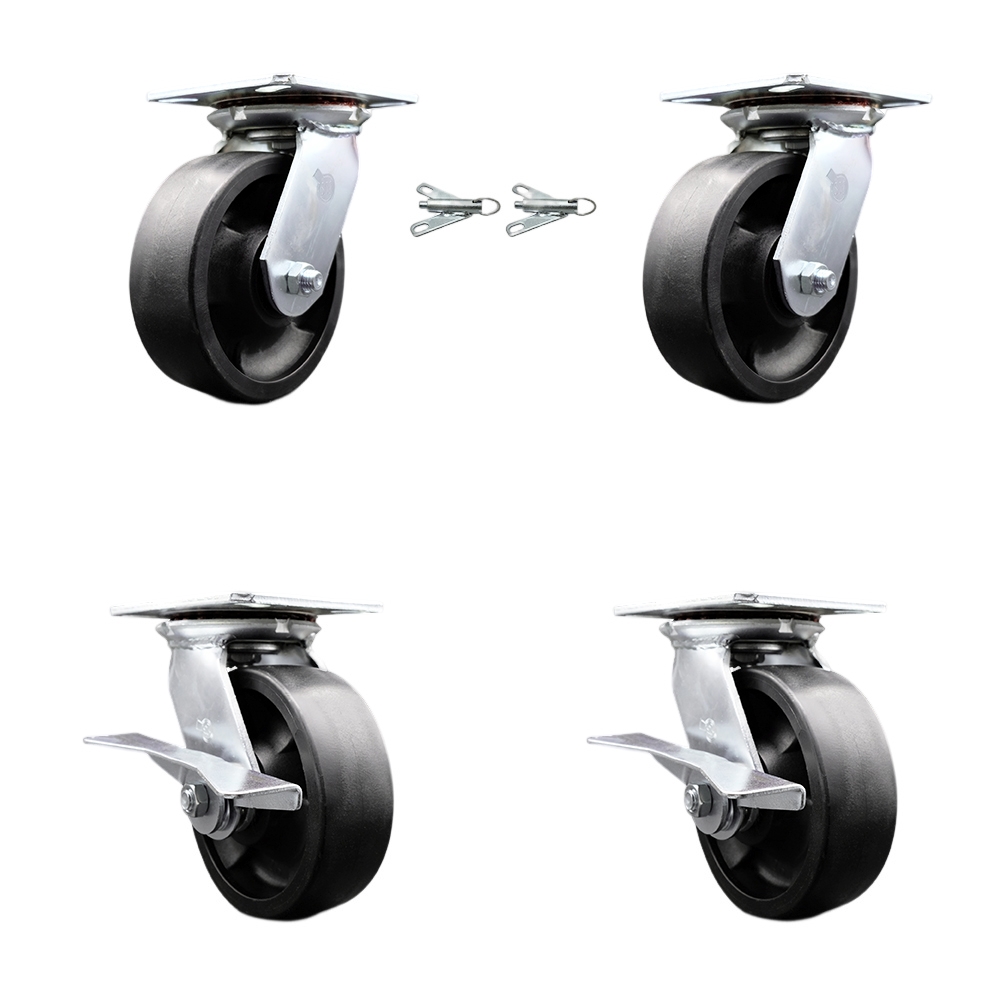 SCC-35S620-GFNR-BSL-2-SLB-2 Heavy Duty Large Top Plate Glass Filled Nylon Swivel Caster with 6 x 2 in. Black Wheels - 6000 lbs Capacity - Set of 4
