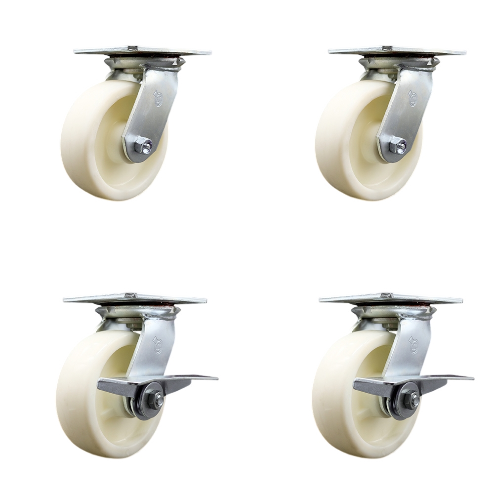 Heavy Duty Swivel Casters - White - 6 x 2 in. - Set of 4 - 5000 lbs Capacity