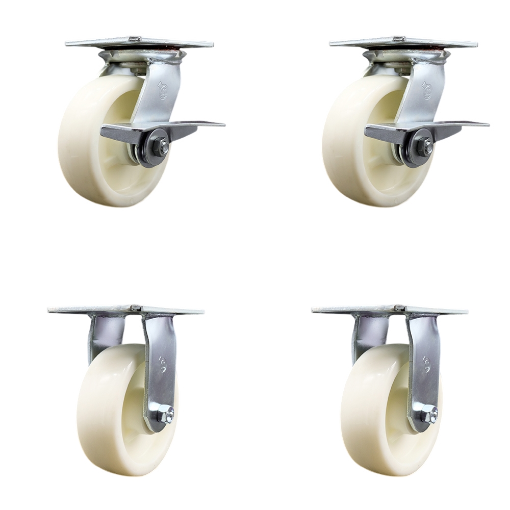 SCC-35S620-NYR-SLB-2-R-2 Heavy Duty Large Top Plate Nylon Swivel Caster with 6 x 2 in. White Wheels - 5000 lbs Total Capacity - Set of 4