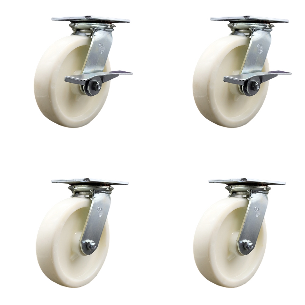 SCC-35S820-NYR-SLB-BSL-2-BSL-2 Heavy Duty Large Top Plate Nylon Swivel Caster with 8 x 2 in. White Wheels - 5000 lbs Capacity - Set of 4