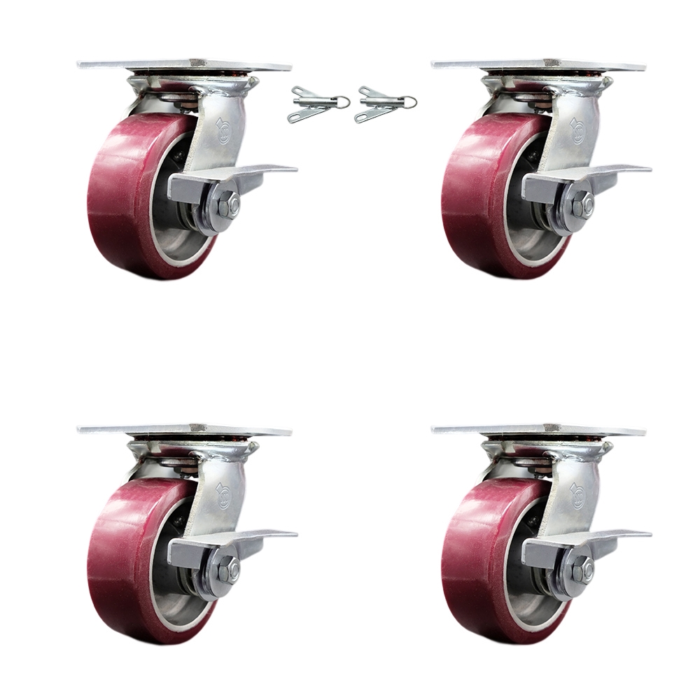 SCC-35S520-PAR-SLB-BSL-2-SLB-2 Heavy Duty Large Top Plate Poly on Aluminum Swivel Caster with 5 x 2 in. Maroon Wheels - 3600 lbs Capacity - Set of 4