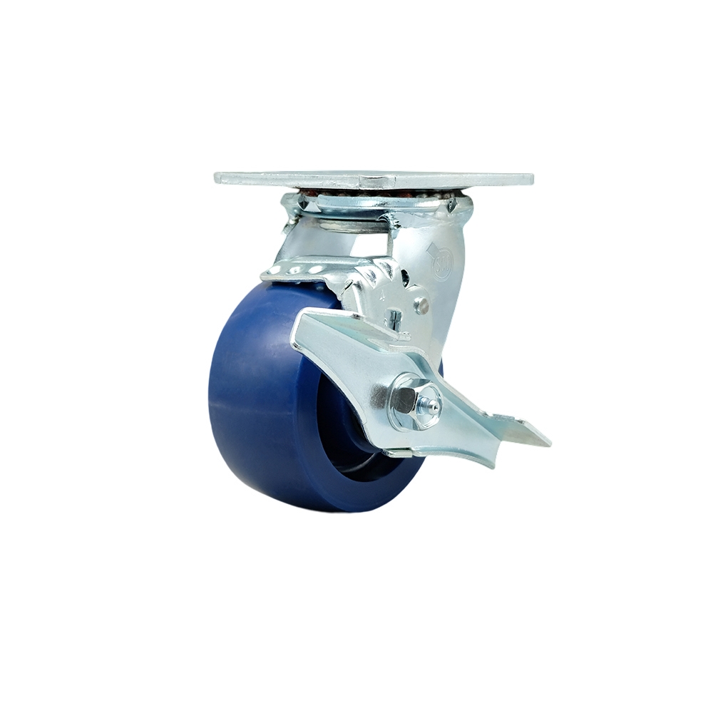Heavy Duty Swivel Top Plate Caster with Top Lock Brake & 4 in. Solid Polyurethane Wheel with Ball Bearings - 700 lbs Capacity per Caster