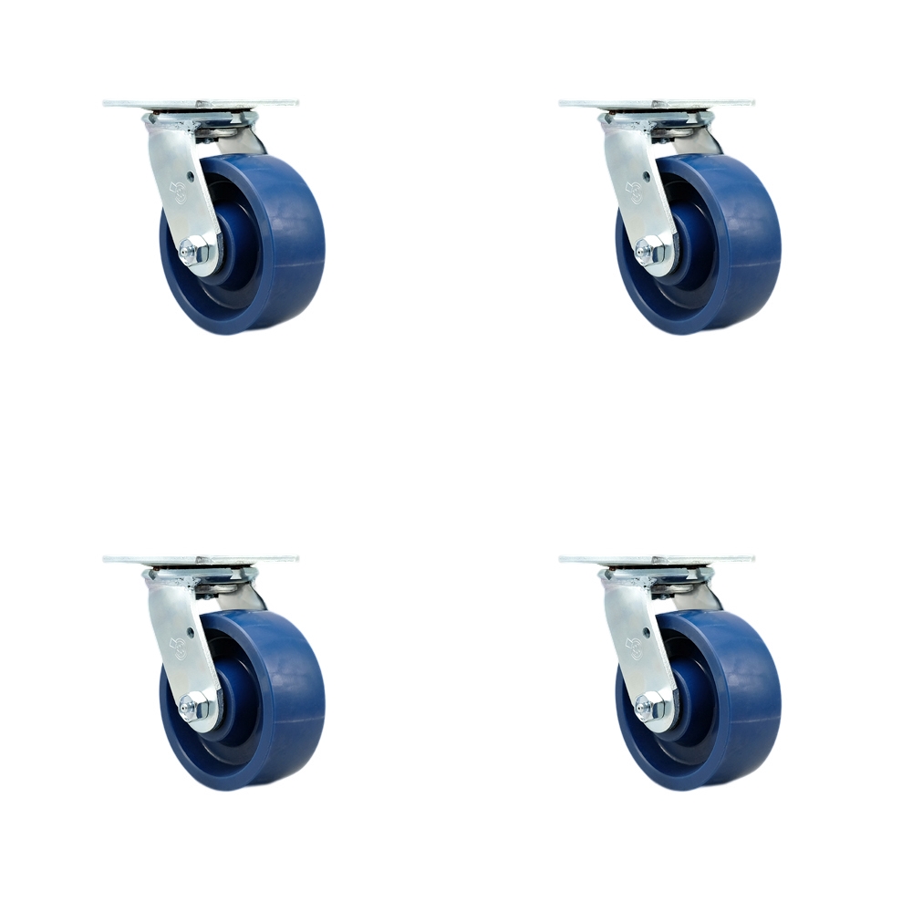 SCC-30CS520-SPUB-4 Heavy Duty Swivel Caster with 5 in. Solid Polyurethane Wheels & Ball Bearings - 4000 lbs Total Capacity - Set of 4
