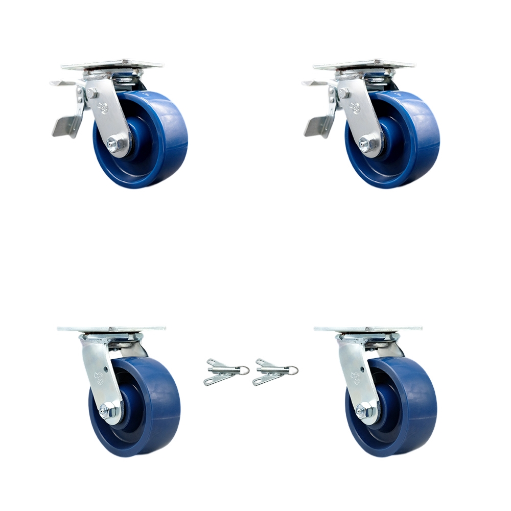 SCC-TTL30S520-SPUB-2-BSL-2 Heavy Duty Swivel Caster with 5 in. Solid Polyurethane Wheels & Ball Bearings - Set of 4