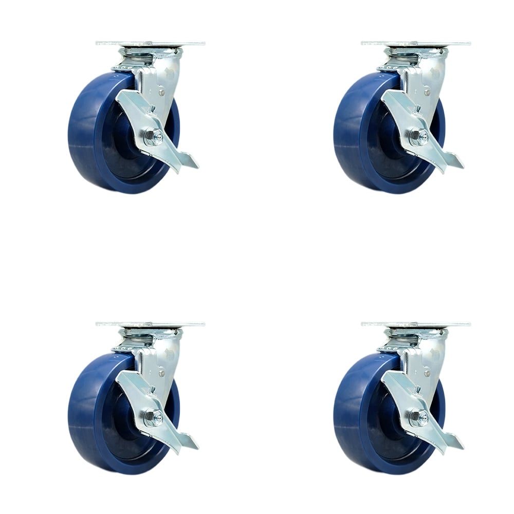 SCC-30CS620-SPUB-TLB-BSL-4 Heavy Duty Swivel Caster with 6 in. Solid Polyurethane Wheels & Ball Bearings - 4800 lbs Total Capacity - Set of 4