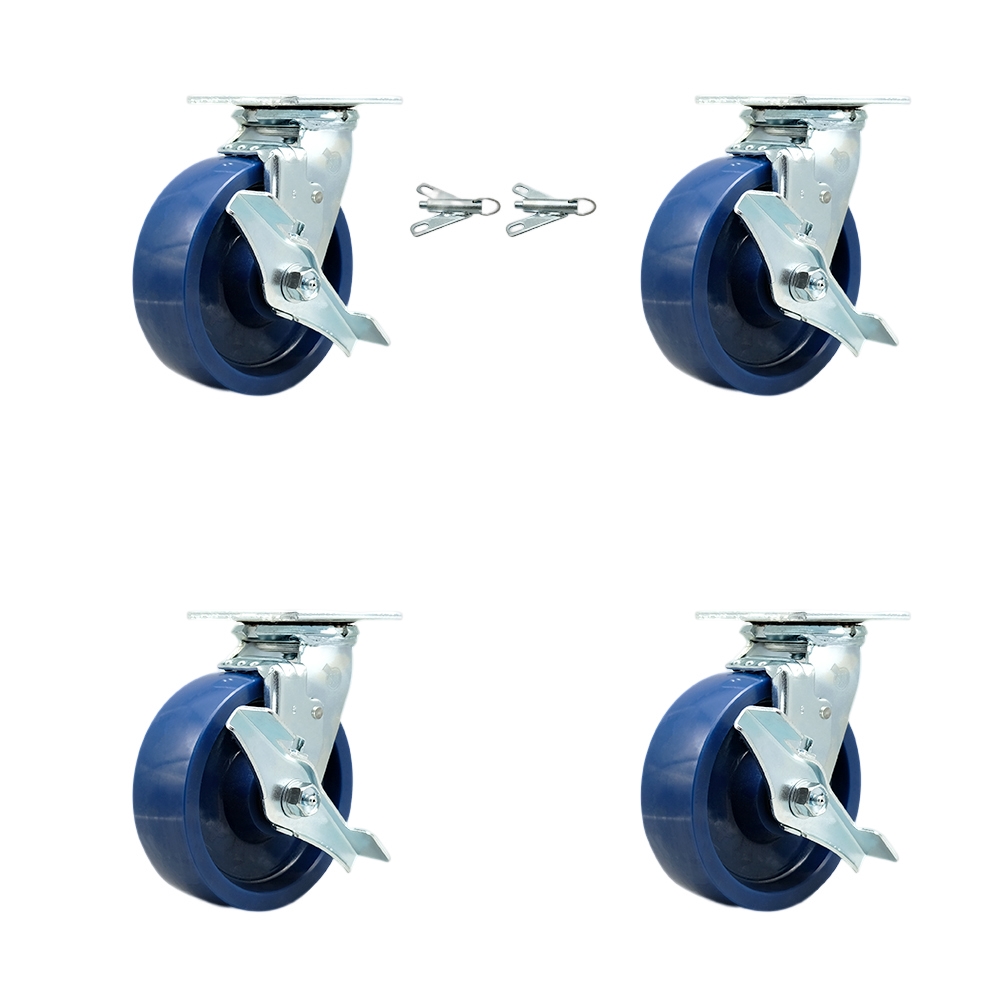 SCC-30CS620-SPUB-TLB-BSL-2-TLB-2 Heavy Duty Swivel Caster with 6 in. Solid Polyurethane Wheels & Ball Bearings - Set of 4