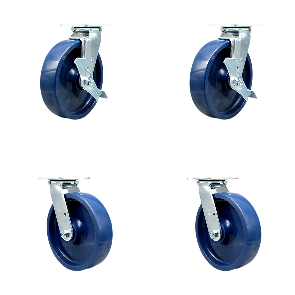 SCC-SS30S820-SPUB-TLB-BSL-2-BSL-2 Stainless Steel Heavy Duty Swivel Caster with 8 in. Poly Wheel & Ball Bearing - Set of 4