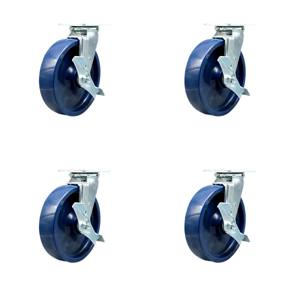 SCC-SS30S820-SPUB-TLB-BSL-2-TLB-2 Stainless Steel Heavy Duty Swivel Caster with 8 in. Solid Poly Wheels & Ball Bearings - Set of 4