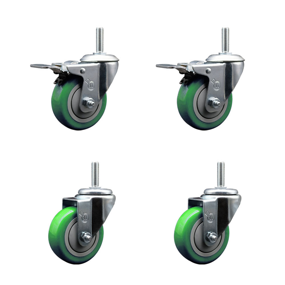 SCC-TSTTL20S3514-PPUB-GRN-34212-2-S-2 Polyurethane Swivel Threaded Stem Caster with 3.5 x 1.25 in. Green Wheels & 0.75 in. Stems - Set of 4