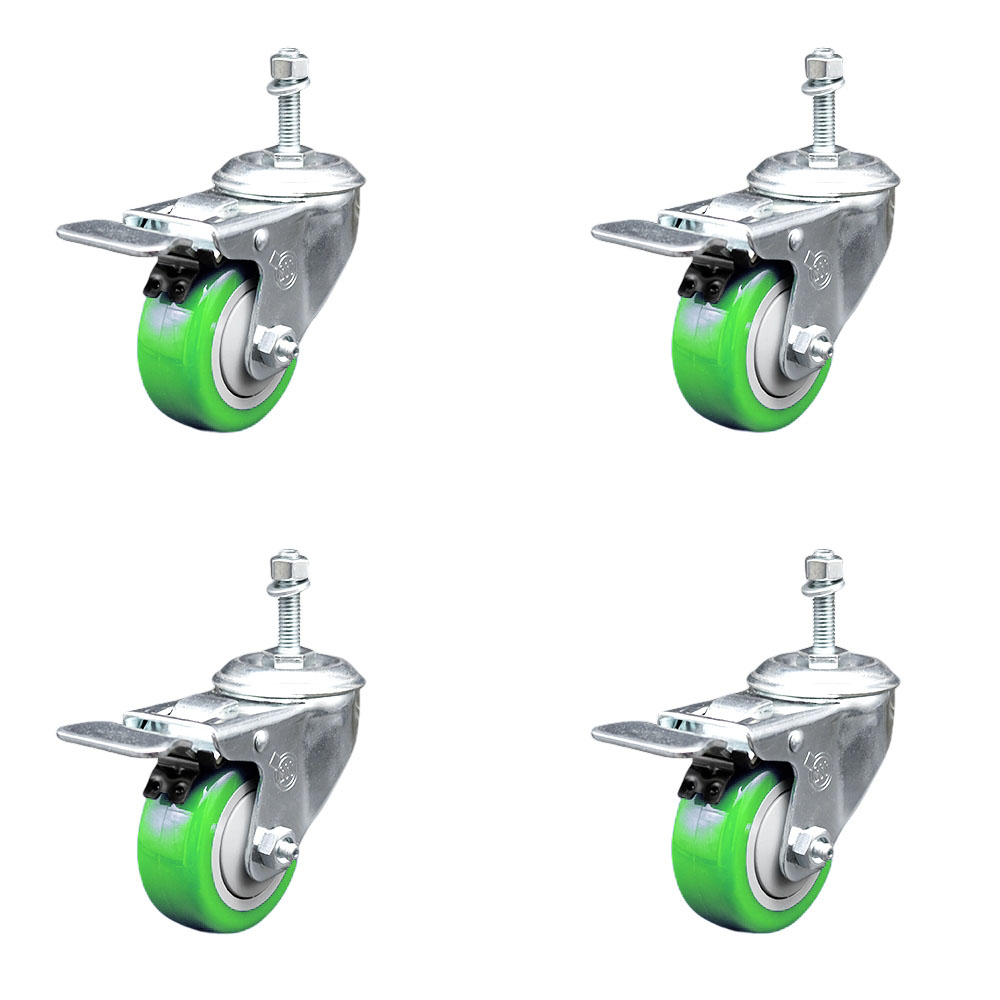SCC-TSTTL20S3514-PPUB-GRN-M1015-4 Polyurethane Swivel Threaded Stem Caster with 3.5 x 1.25 in. Green Wheels & 10 mm Stems - Set of 4