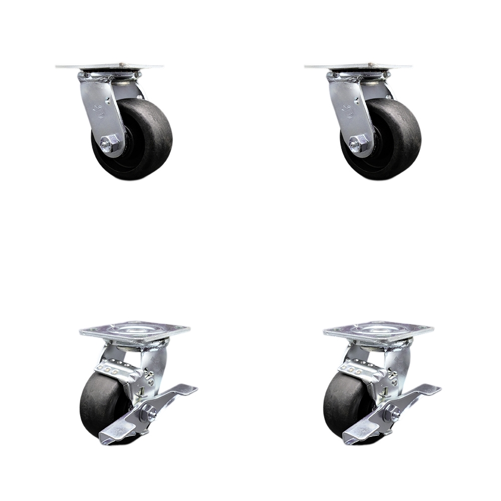 SCC-SS30S420-GFNB-2-TLB-2 Stainless Steel Heavy Duty Swivel Caster with 4 in. High Temperature Glass Filled Nylon Wheels & Ball Bearings - Set of 4