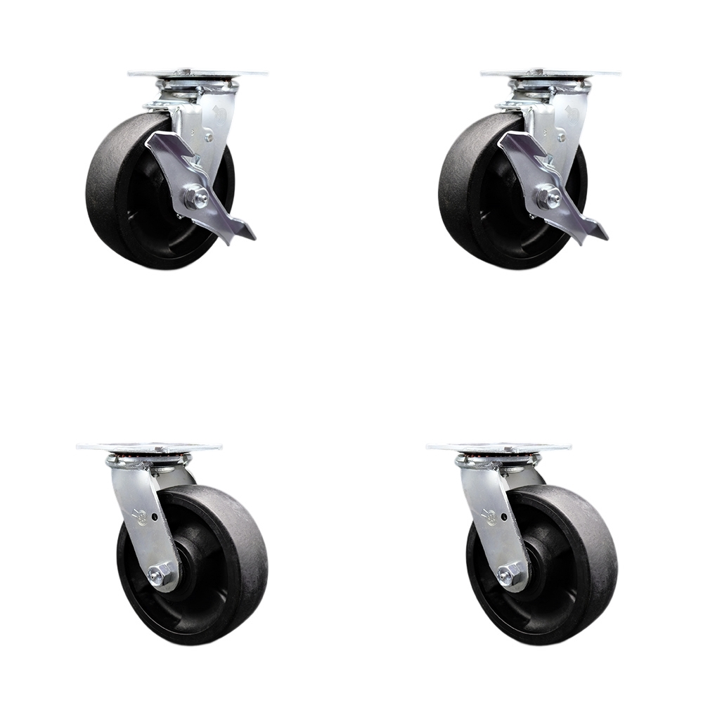 SCC-SS30S620-GFNB-TLB-BSL-2-BSL-2 Stainless Steel Heavy Duty Swivel Caster Set with 6 in. High Temperature Glass Filled Nylon Wheel & Ball Bearing