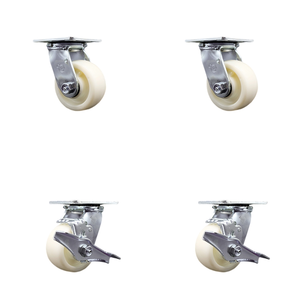 SCC-SS30S420-NYB-2-TLB-2 Stainless Steel Heavy Duty Swivel Caster with 4 in. Nylon Wheels & Ball Bearings - 3200 lbs Total Capacity - Set of 4