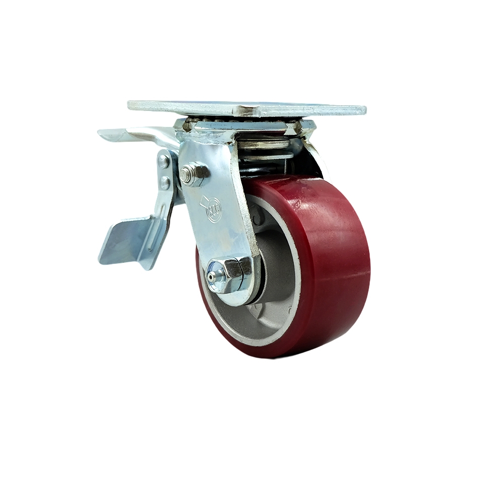 Heavy Duty Swivel Top Plate Caster with Total Lock Brake & 4 in. Polyurethane on Aluminum Wheel with Ball Bearings - 700 lbs Capacity per Caster