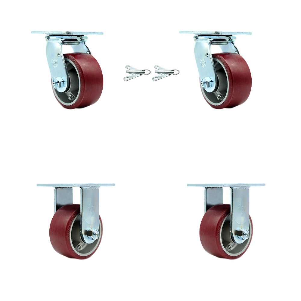 SCC-30CS420-PAB-BSL-2-R-2 Heavy Duty Swivel Caster with 4 in. Polyurethane on Aluminum Wheels & Ball Bearings - 2800 lbs Total Capacity - Set of 4