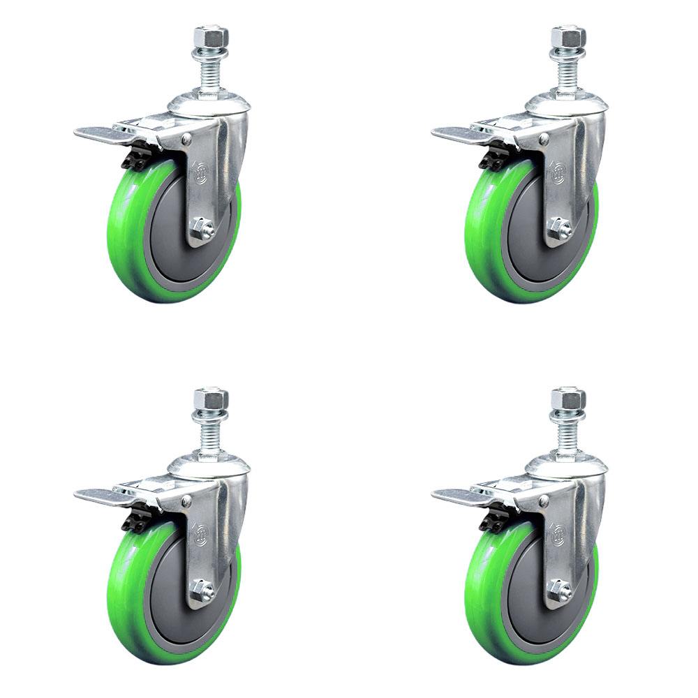 SCC-TSTTL20S514-PPUB-GRN-121315-4 Polyurethane Swivel Threaded Stem Caster with 5 x 1.25 in. Green Wheels & 0.5 in. Stems - Set of 4