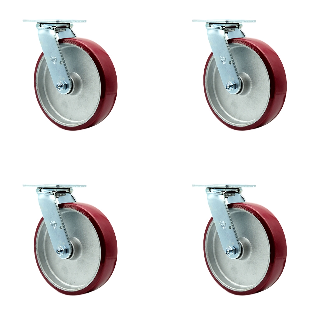 SCC-30CS820-PAB-4 Heavy Duty Swivel Caster with 8 in. Polyurethane on Aluminum Wheels & Ball Bearings - 5000 lbs Total Capacity - Set of 4