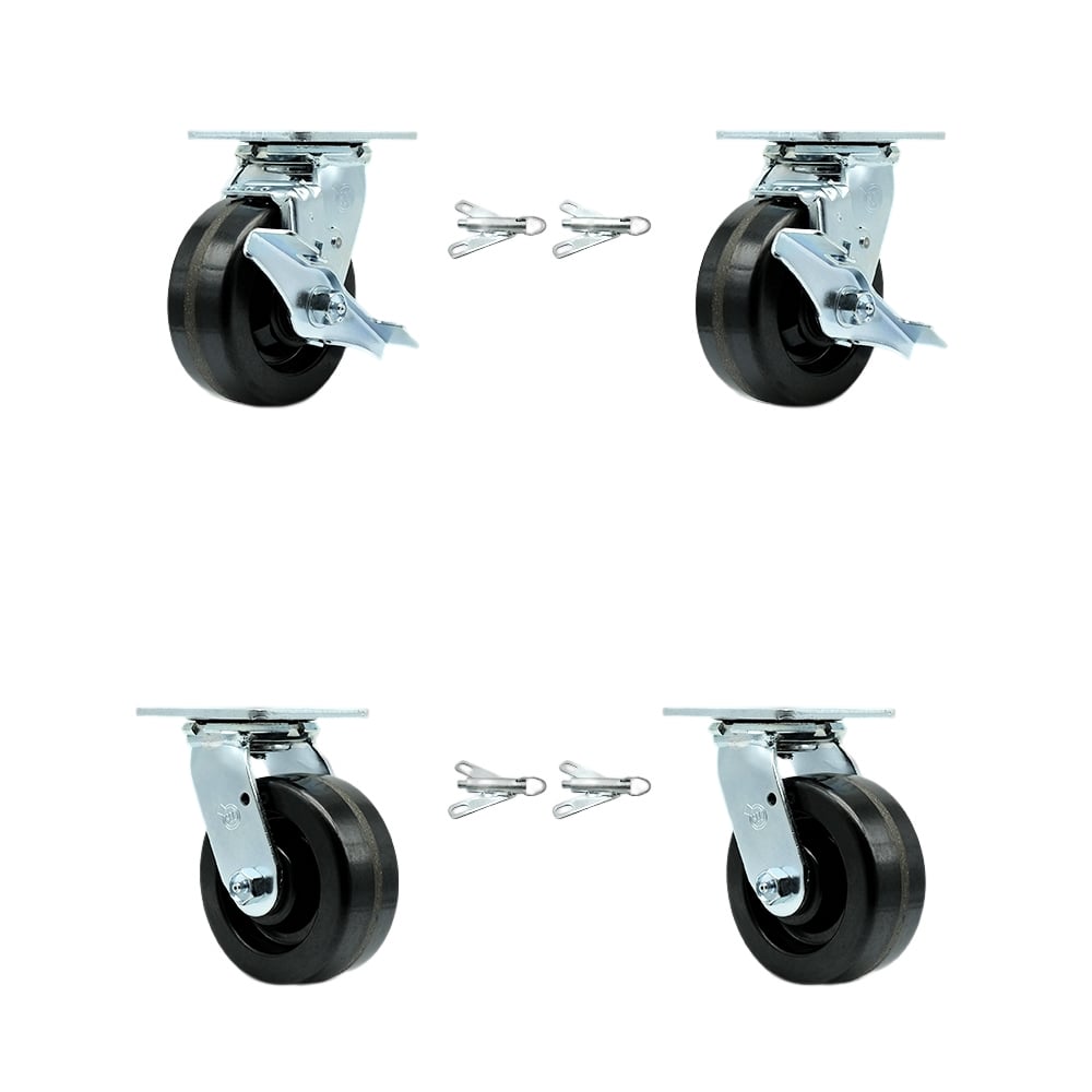 SCC-30CS520-PHB-TLB-BSL-2-BSL-2 Heavy Duty Swivel Caster with 5 in. Phenolic Wheels & Ball Bearings - Set of 4