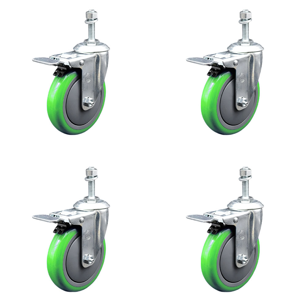SCC-TSTTL20S514-PPUB-GRN-M1015-4 Polyurethane Swivel Threaded Stem Caster with 5 x 1.25 in. Green Wheels & 10 mm Stems - Set of 4