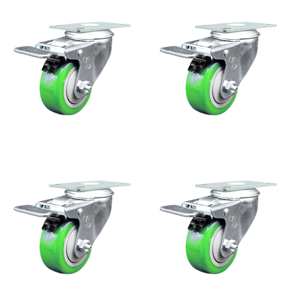 SCC-TTL20S314-PPUB-GRN-4 Polyurethane Swivel Top Plate Caster with 3 in. Green Wheels - Set of 4
