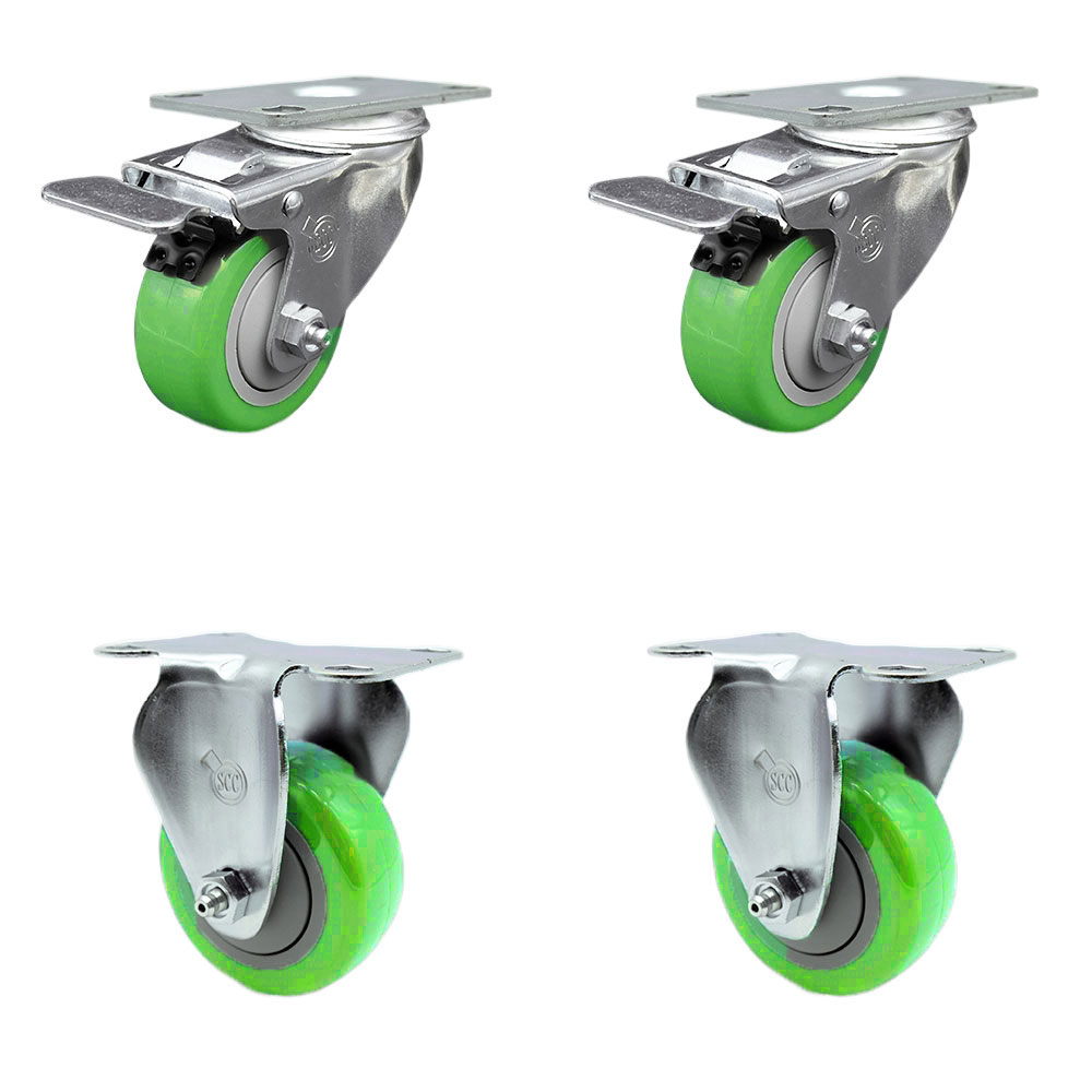 SCC-TTL20S3514-PPUB-GRN-2-R-2 Polyurethane Swivel Top Plate Caster with 3.5 in. Green Wheels - Set of 4